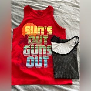 College frat men’s tank bundle Suns out guns out and F* you